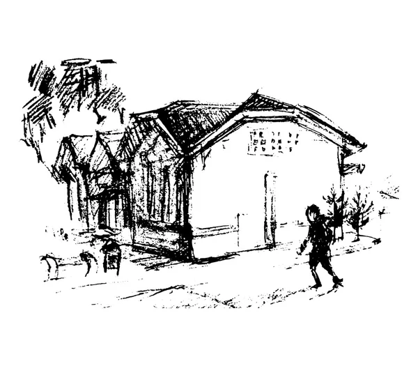 House on street, vector illustration — ストックベクタ