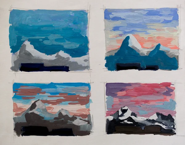 Mountains, watercolor drawing — Stok fotoğraf