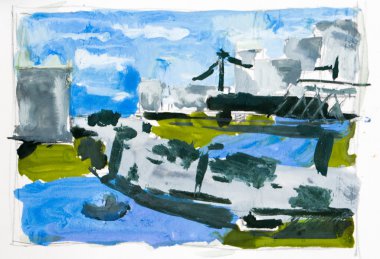 Soyut şehir, suluboya arka plan