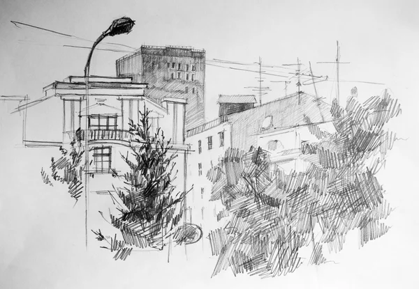 Miasto, rysunek ołówkiem — Zdjęcie stockowe
