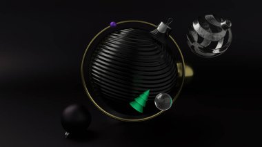 Altın ve siyah Noel balonları ile yeni yıl tatilleri soyut arka plan.