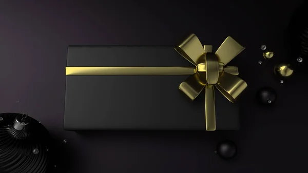 Top View Cristmas hediye kutusu ve kompozisyonla süslenmiş toplar. Pankart, poster, davetiye kartı. Mutlu yıllar 2020.