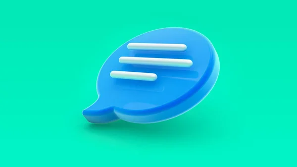 Sohbet kabarcığı 3D görüntüleme. Sosyal medya mesajları, SMS, yorumlar. Mavi mesaj ortadaki resimde izole edildi. 3d oluşturma