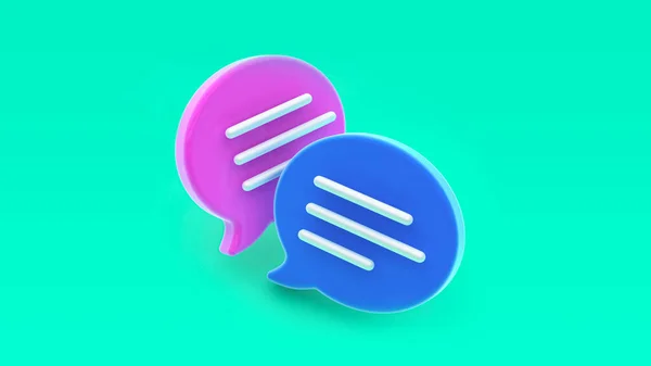 Sohbet kabarcığı 3D görüntüleme. Sosyal medya mesajları, SMS, yorumlar. Merkezde mavi ve pembe mesajlar izole edildi. 3d oluşturma