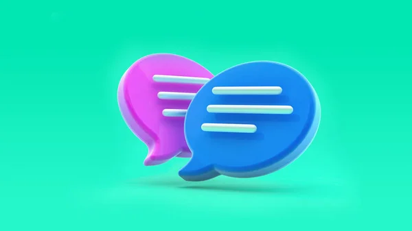 Sohbet kabarcığı 3D görüntüleme. Sosyal medya mesajları, SMS, yorumlar. Merkezde mavi ve pembe mesajlar izole edildi. 3d oluşturma