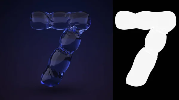 7 numaralı neon suyu. Sayılar kabarcık kümesi yazı tipi. Typography Design Element. Siyah arkaplan üzerinde alfa kanal maskeli 3B oluşturma simgesi izole edildi
