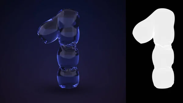 ネオン水の数1 数字バブルセットフォント タイポグラフィデザイン要素 3Dレンダリング番号アイコンアルファチャンネルマスクで黒の背景に絶縁 — ストック写真