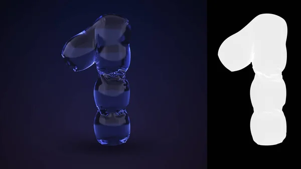 Bir numaralı neon suyu. Sayılar kabarcık kümesi yazı tipi. Typography Design Element. Siyah arkaplan üzerinde alfa kanal maskeli 3B oluşturma simgesi izole edildi