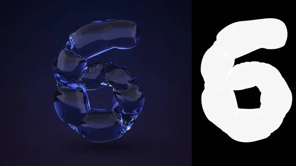 6 numaralı neon suyu. Sayılar kabarcık kümesi yazı tipi. Typography Design Element.3D işlemeli sayı simgesi alfa kanal maskeli siyah arkaplan üzerinde izole edildi
