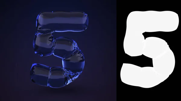 5 numaralı neon suyu. Sayılar kabarcık kümesi yazı tipi. Typography Design Element. Siyah arkaplan üzerinde alfa kanal maskeli 3B oluşturma simgesi izole edildi