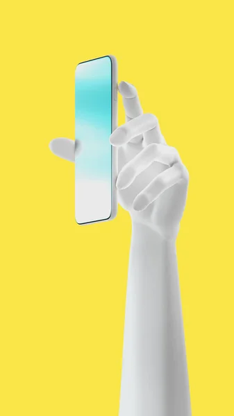 El telefonu, arka planda izole edilmiş. 3D görüntüleme. Sosyal medya, uygulama, mesajlar ve yorumlar için model konsept.