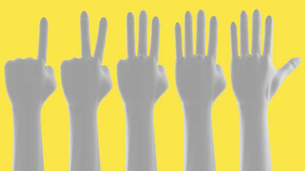 1-2-3-4-5 numaralı parmaklar. Parmak izi numarası, arka planda izole edilmiş. 3 Boyutlu Hazırlama