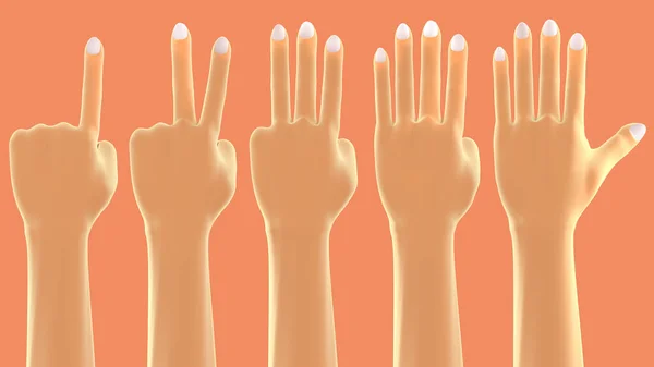1-2-3-4-5 numaralı parmaklar. Parmak izi numarası, arka planda izole edilmiş. 3 Boyutlu Hazırlama 