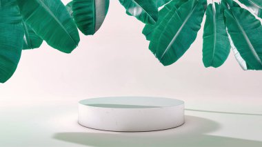 Silindir çerçeve ürünü ve düşen yapraklar. 3B Görüntü