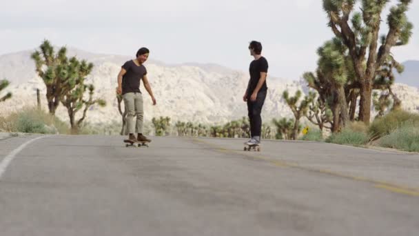 People skateboarding down highway — Stock Video