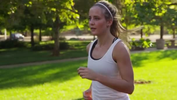 Woman jogging in park — Stock Video