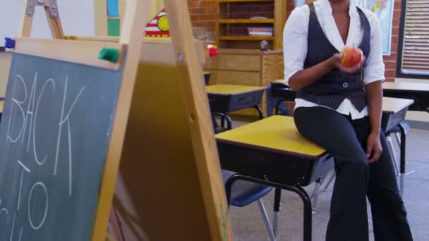 Портрет учителя в классе — стоковое видео