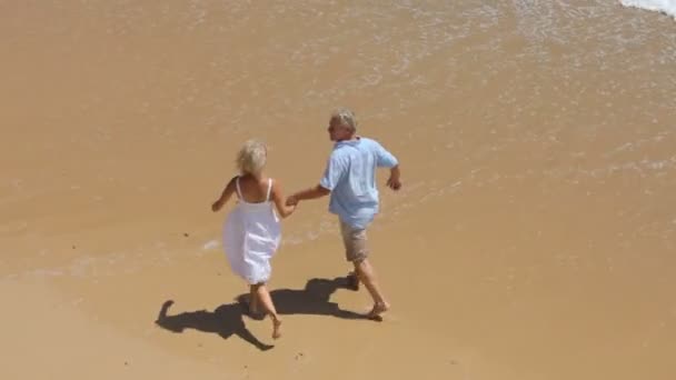 Пара бегущая по пляжу — стоковое видео