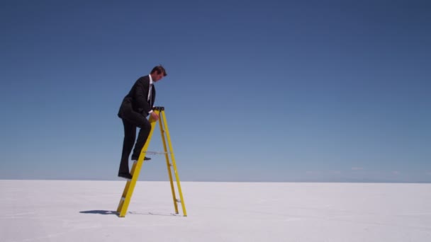 Businessman climbs a ladder — Stock Video