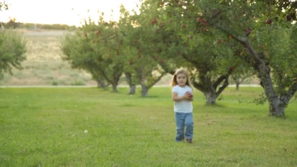 女孩在果园里的肖像 — 图库视频影像