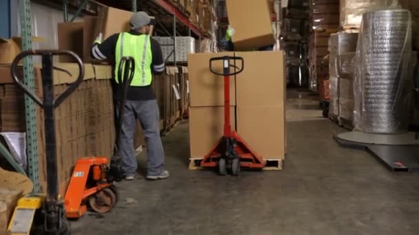 Leverans män flyttar paket — Stockvideo