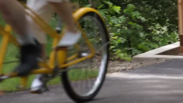 Couple riding tandem bicycle — Stock Video