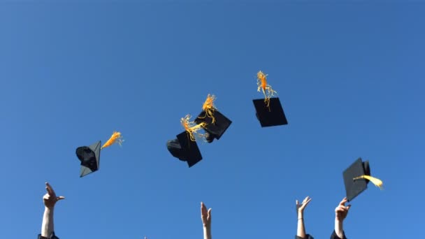 Jogando bonés de formatura — Vídeo de Stock