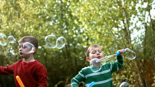 Мальчики пускают пузыри — стоковое видео