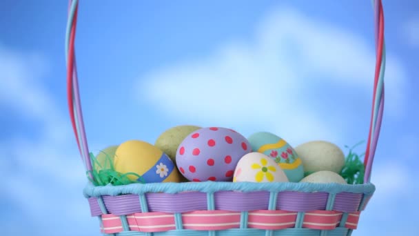 Easter basket with eggs — Stock Video