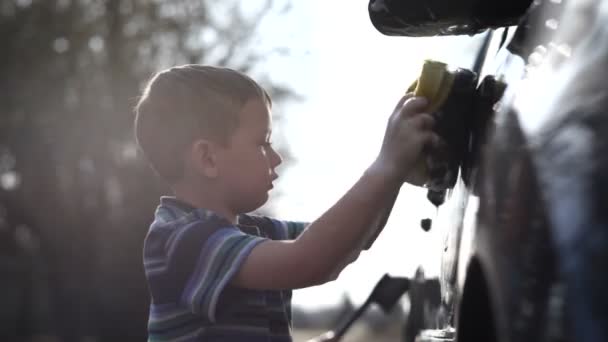 Pojkar tvätta bilen — Stockvideo