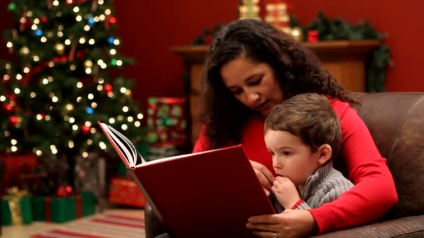 Madre che legge libro a figlio — Video Stock