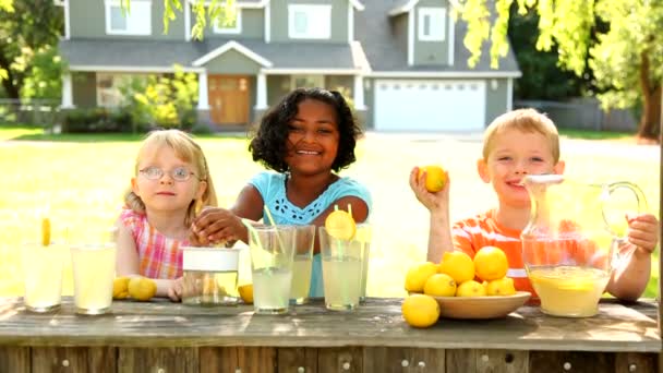 Niños con puesto de limonada — Vídeo de stock