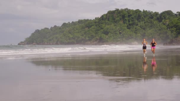 Freunde rennen am Strand — Stockvideo