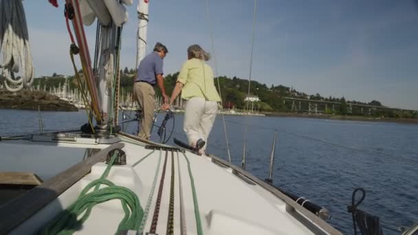 ヨットに年配のカップル — ストック動画