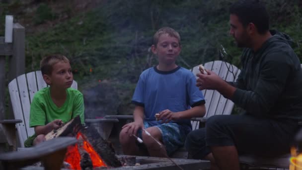 Family roasting marshmallows — Stock Video