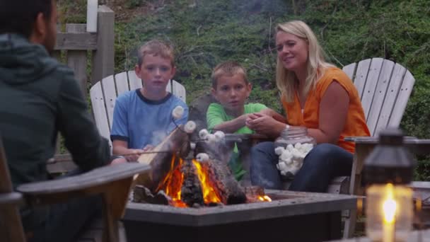 Family roasting marshmallows — Stock Video