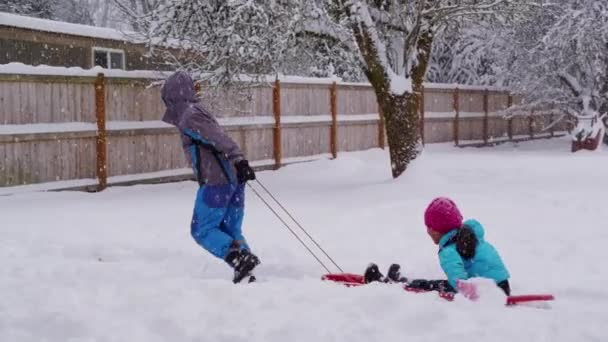 Bambini che tirano slitta — Video Stock