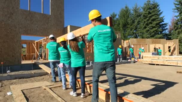 Voluntários que trabalham em conjunto — Vídeo de Stock