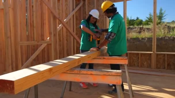 Voluntarios trabajando juntos — Vídeo de stock