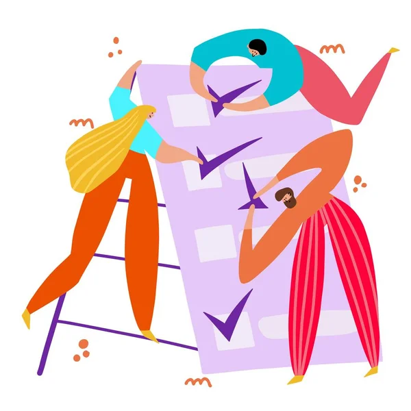 Takım, işaretlenen kutuları işaretlemek için birlikte çalışacak. İnsanlar hedeflerine başarıyla ulaşır ve işaretleme kutusuna tik koyar. Erkekler ve kadınlar bültende oy kullanıyor. 