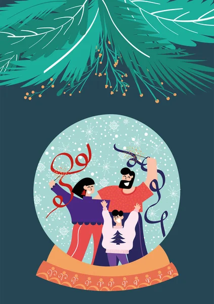 Ručně Kreslený Vektor Veselé Vánoce Šťastný Nový Rok Sbírka Karet — Stockový vektor