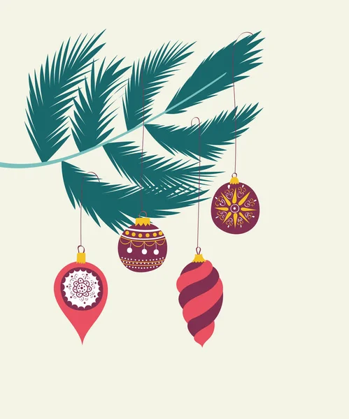 Mutlu Noeller afişi tasarla. Mutlu Noeller ve yeni yıl kart düzeni. El yapımı Noel süslemeleri, Noel baloları, Noel ağacı. Moda vektör illüstrasyonu