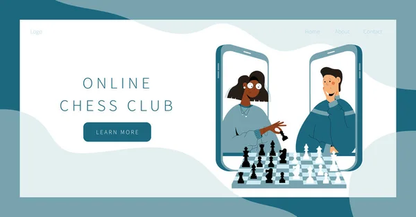 Página de destino del club de ajedrez online. — Vector de stock