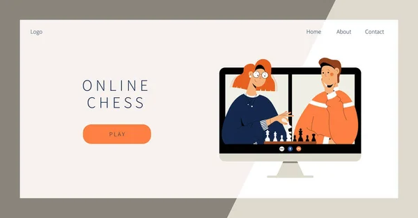 Online satranç iniş sayfası. — Stok Vektör