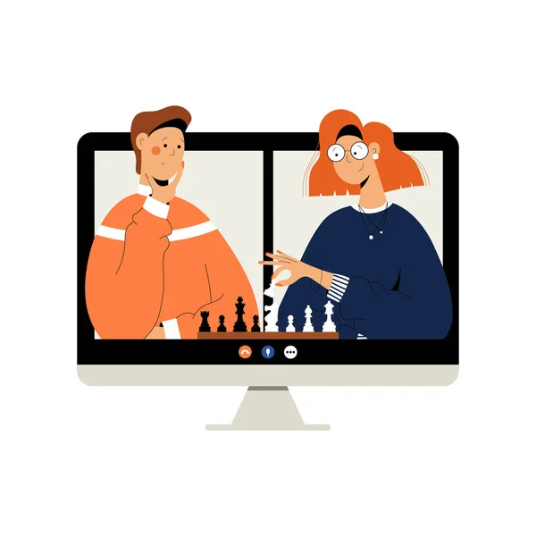 Zwei Personen spielen online Schach. — Stockvektor