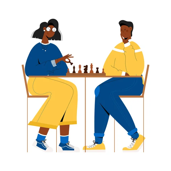 Schwarzes Paar spielt Schach. — Stockvektor