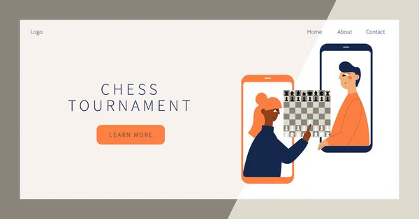 Página de destino del torneo de ajedrez. — Vector de stock