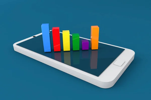 Akıllı telefon mavi arkaplanındaki 3D iş grafiği