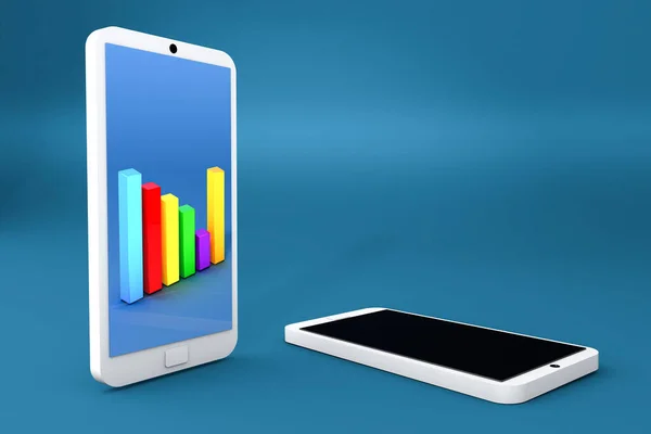 Akıllı telefon mavi arkaplanındaki 3D iş grafiği