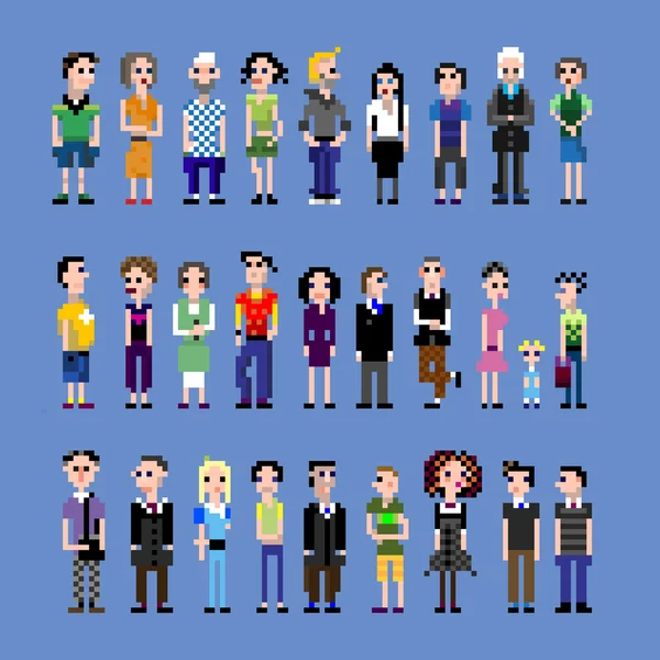 Збірка з 28 осіб з пікселів — стоковий вектор